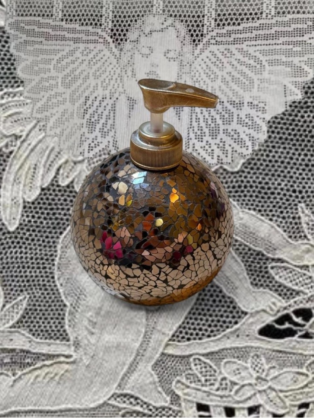 Vintage Whimsygoth Fairycore Mosaic Silver Soap Dispenser